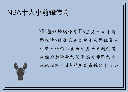 NBA十大小前锋传奇